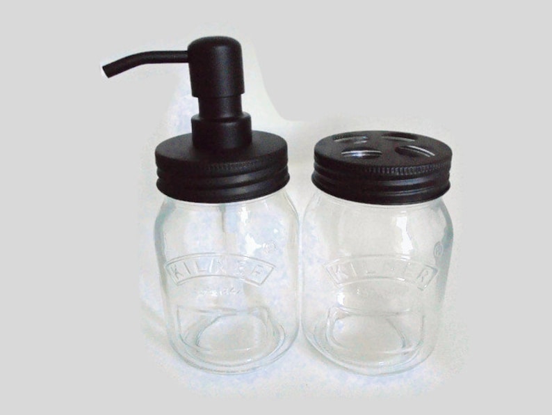 Clear Mason Jar Soap Dispenser Ball pint with a black plastic pump lid Rustproof