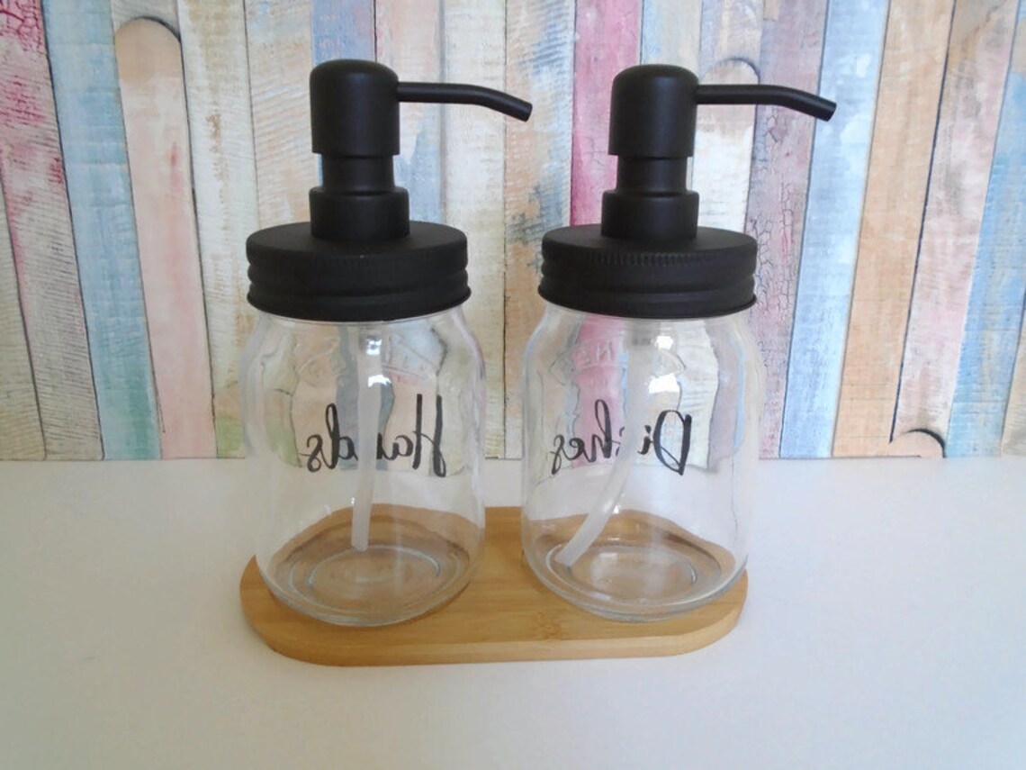 Hand Soap and Dish Soap Dispenser Set Bamboo Tray Kilner Etsy