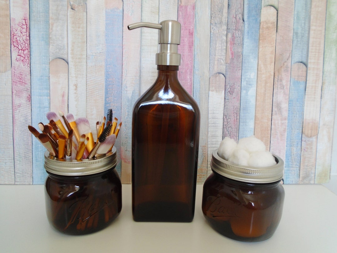Amber Glass Bathroom Set 500ml Soap Dispenser With Stainless Etsy New