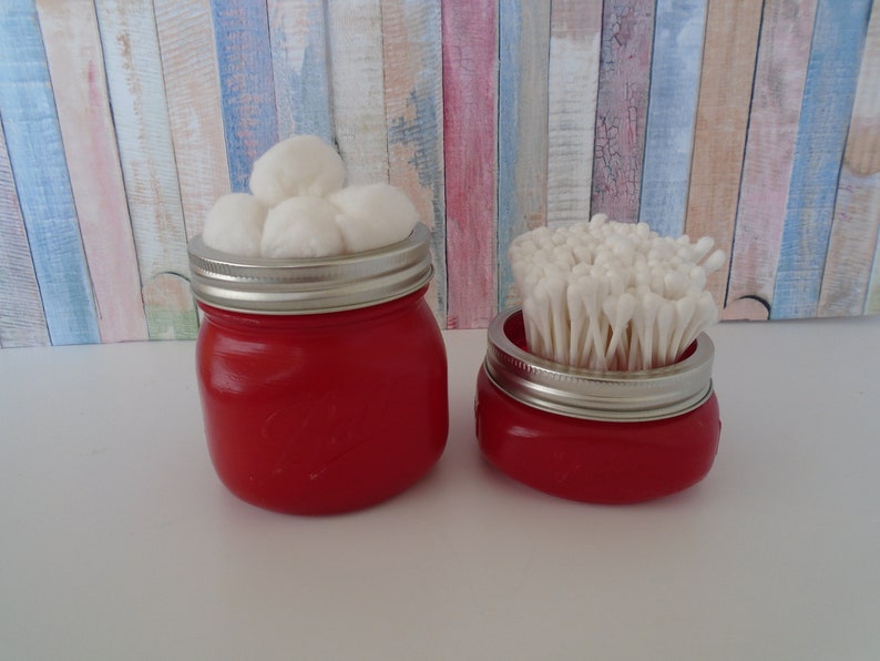 Ball Mason Jar Cotton Ball and QTip Holders Set Romance Etsy