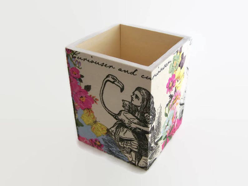 Alice In Wonderland Pencil Holder Pen Cup Decoupage Desktop Etsy