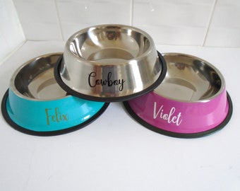 Personalised Pink/Blue/Silver Medium Dog Feeding / Water Bowl - Stainless Steel Non-Slip Pet Bowl - UK SELLER