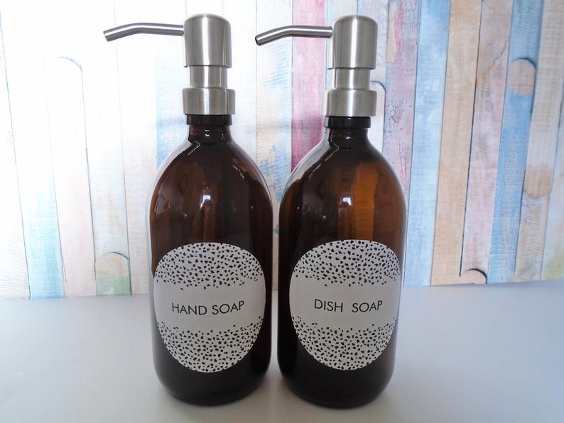 Amber Glass Hand / Dish Soap Dispenser with Stainless Steel Etsy