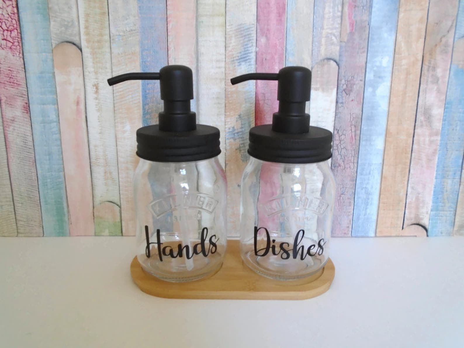 Hand Soap and Dish Soap Dispenser Set Bamboo Tray Kilner Etsy