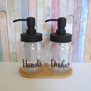 Hand Soap and Dish Soap Dispenser - Bamboo Tray - Kilner Jar Soap Dispensers - Kitchen Decor - UK SELLER