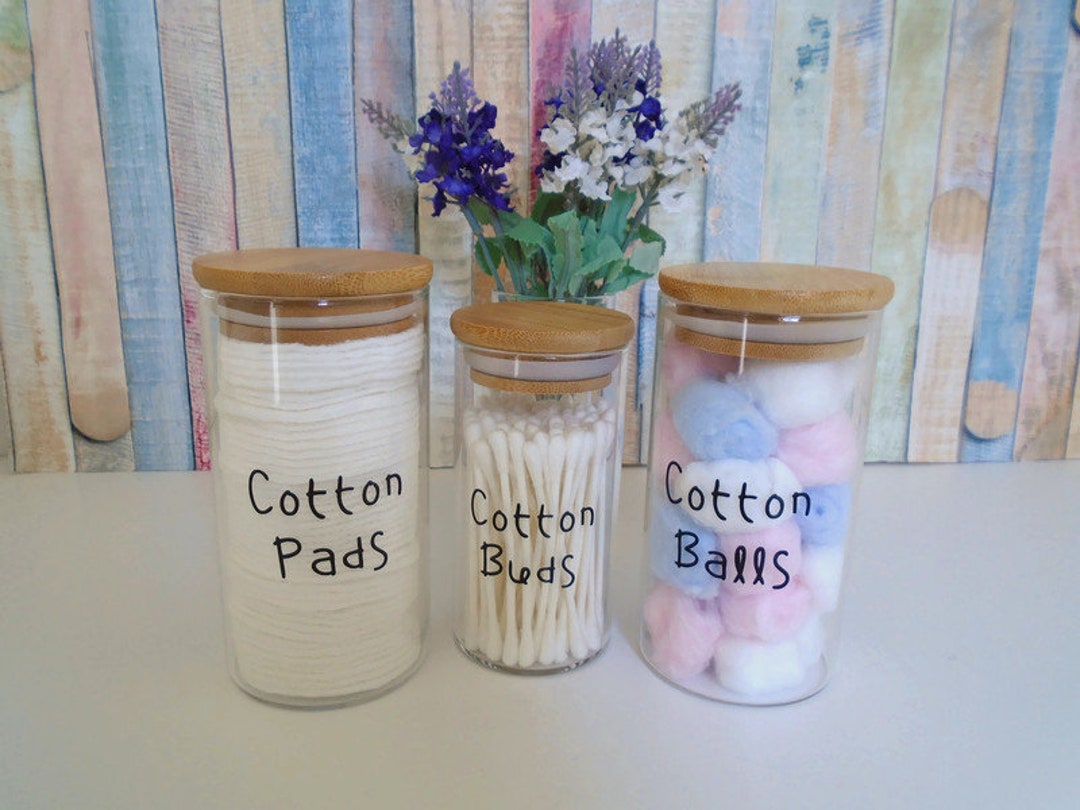 Custom 200ml/300ml Glass Storage Jars With Bamboo Lids Cotton Pads