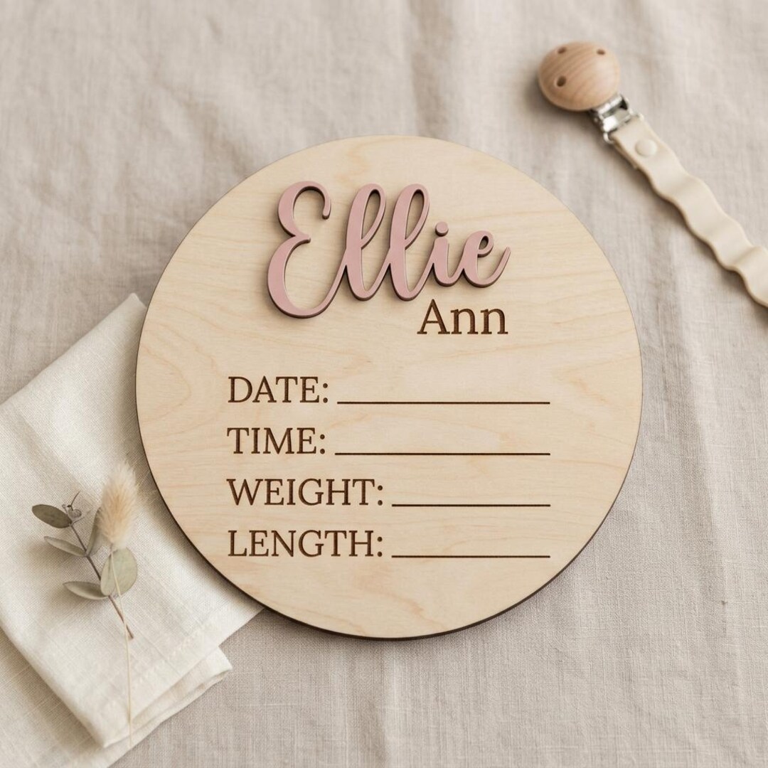Personalized Wooden Baby Birth Announcement Sign – Custom Name Plaque ...