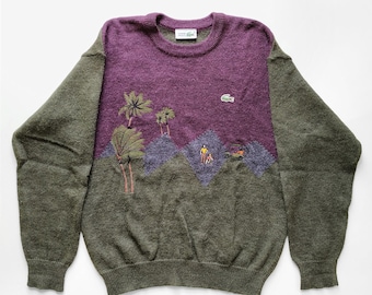 ヴィンテージ ラコステ ゴルフシーン セーター、90年代 刺繍入りアルパカウールニットジャンパー