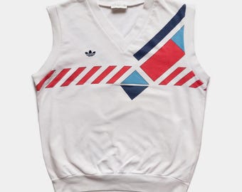 Vintage 80s Adidas Ivan Lendl Tennis Vest Wimbledon – Geometric Argyle Sweater Retro Wimbledon