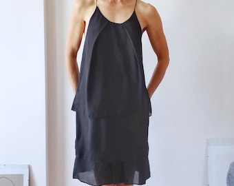 Acne Studios Satya Tape Dress Black Silk Effect Layered Halter Dress Luxury LBD