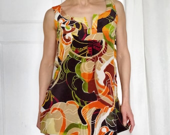Vintage ESCADA Sport Abstract Swirl Print Sleeveless Blouse, Bohemian Summer Top Tunic