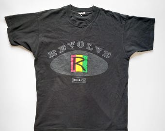 ヴィンテージ REVOLVE 90年代 レイブ Tシャツ、エレクトロニック ミュージック DJ Tシャツ、パンアフリカン カラー、サイズ L