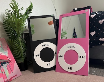 Handmade iPod Nano 4th Gen inspired Mirror – Customizable Wall Decor (30x15 Inch) | Pink, Black room decor | Retro room decor | MP3 mirror