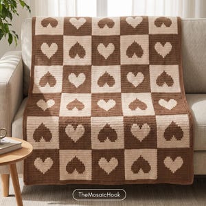 Heart Crochet Blanket Pattern, Overlay Mosaic Crochet PDF, Checkered Hearts Throw Blanket, Chart + Written Instructions Digital Download