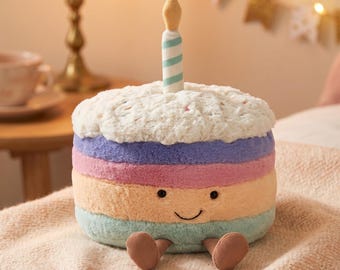 Pastel de cumpleaños arcoíris Jellycat Amuseables – Regalo único para novia, regalo para amiga para demostrarle que piensas en ella, regalo de cumpleaños adorable para ella