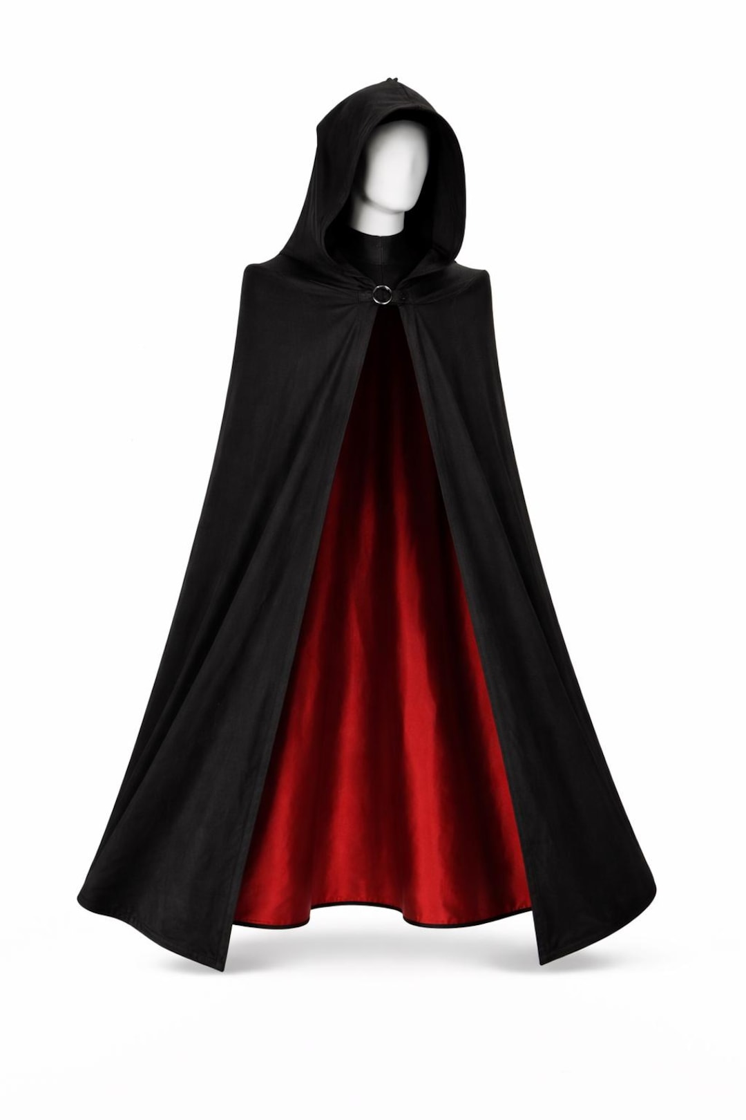 Black Hooded Cloak Cape – Long Gothic Fantasy Cloak With Red Inner ...