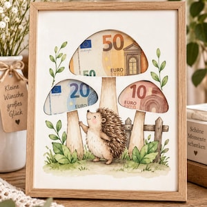 Geschenk Vorlage Glückspilz | Igel mit Pilzen | PDF PNG Geburtstag Schulanfang Babyparty Geldgeschenk