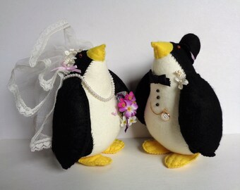 Soft Sculptured Penguin Bride and Groom Wedding Decoration or Gift