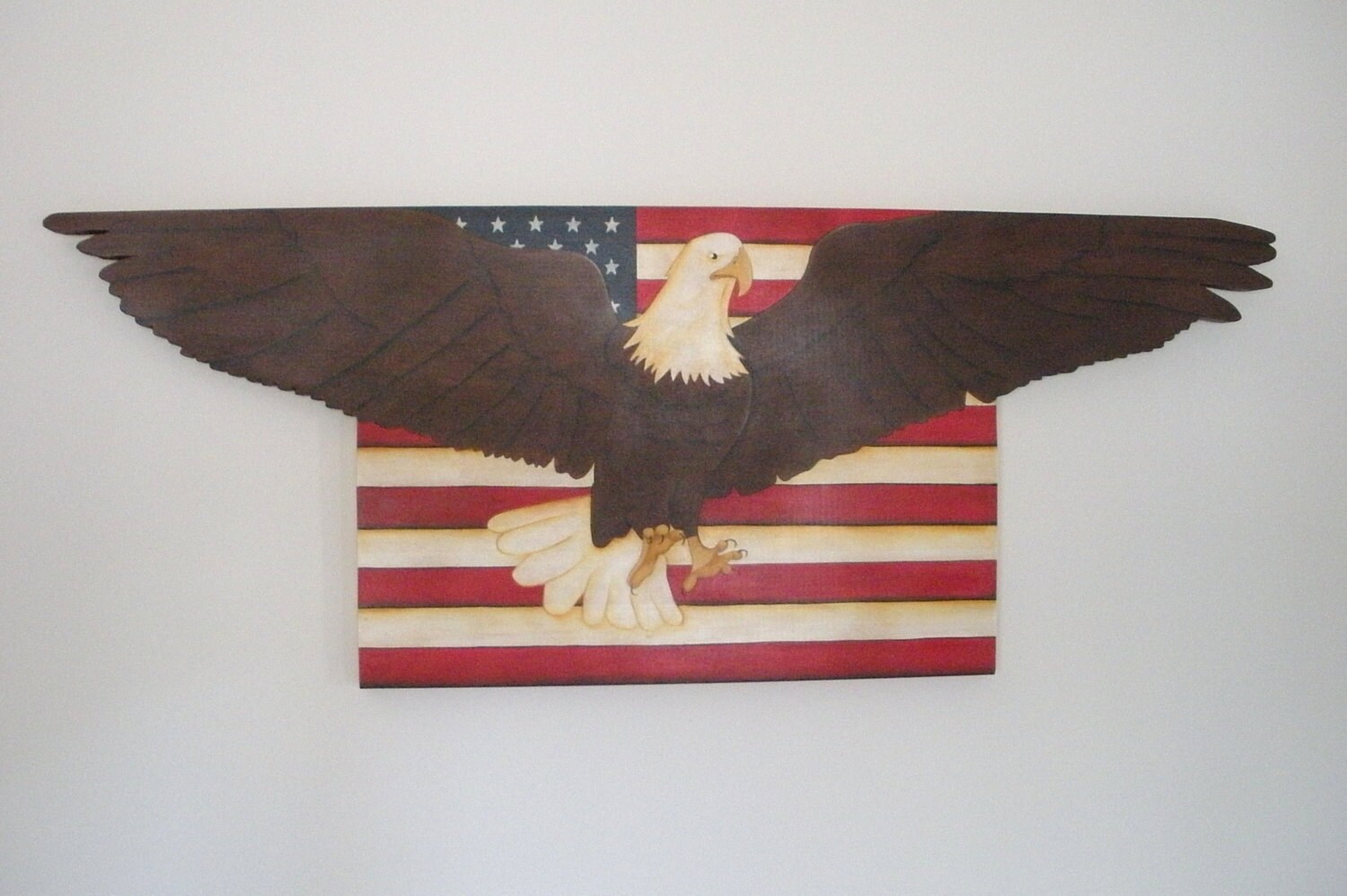 Handmade Patriotic American Flag With Eagle Wooden Wall Plaque Etsy