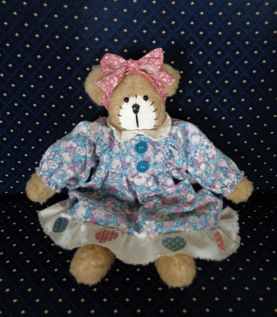 Handmade Girl Bear With Floral Dress and Bloomers