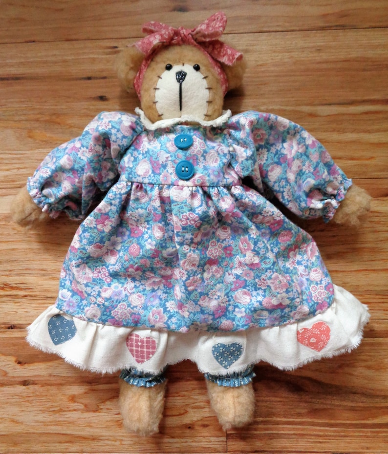 Handmade Girl Bear With Floral Dress and Bloomers
