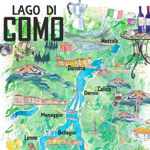 Lago di Como Italy Art Print: Illustrated Travel Map