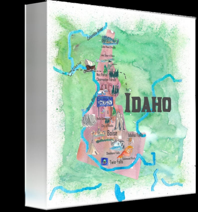 USA Idaho State Travel Poster Illustrated Art Map - Fine Art Print - Etsy