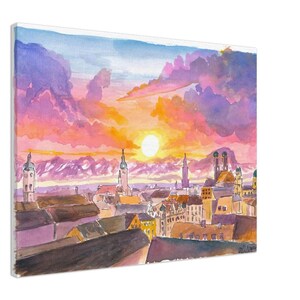 München Skyline und Alpen Gebirgszug im fabelhaften Sonnenlicht - Limitierter Fine Art Druck