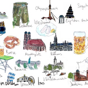 Souvenir de plans de voyage et de notes de Munich en Bavière - Impression de style vintage