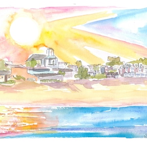 Cape Cod Coastal Beach House Scène au coucher du soleil - Édition limitée Fine Art Print - Peinture originale disponible