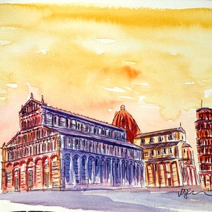 Leaning Tower of Pisa Italy at Golden Sunset - Limited Edition Fine Art Print - Original Painting available