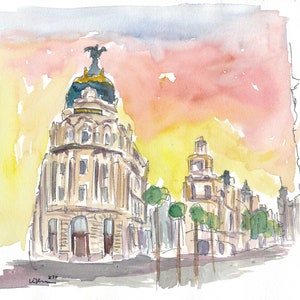 Gran Via Street Scene Afternoon In Madrid Spain - Limited Edition Fine Art Print - Original Painting available