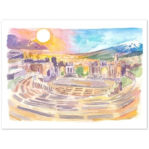 Ancient Theatre of Taormina with View of Mount Etna in Sicily - Limited Edition Fine Art Print - Original Painting available