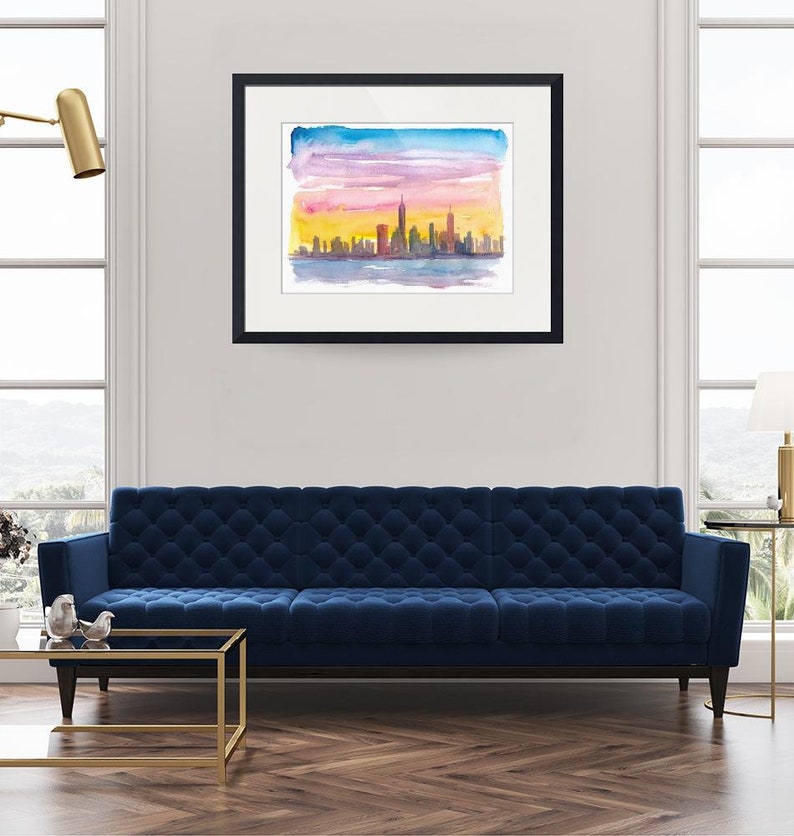 New York City Skyline in Golden Sunset Mood Original | Etsy