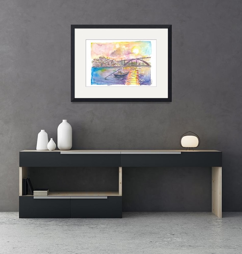 Porto Portugal Old City with Ponte Luís I and Sunset - Limited Edition Fine Art Print - Original Painting available image 5