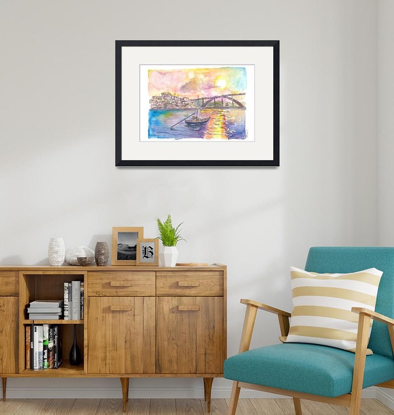 Porto Portugal Old City with Ponte Luís I and Sunset - Limited Edition Fine Art Print - Original Painting available image 8