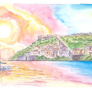 Italian Perspectives on Porto Ercole with Monte Argentario - Limited Edition Fine Art Print - Original Painting available