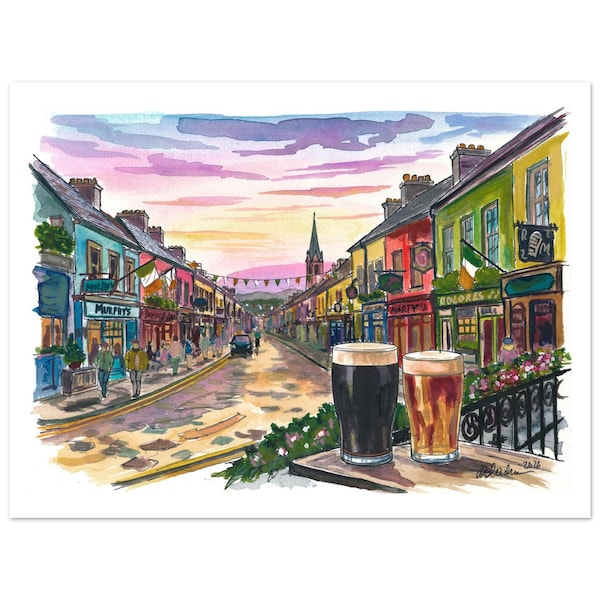 Dingle Ireland Colorful Main Street Pub Travel Art