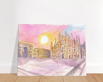額入りミラノ大聖堂油絵：イタリア旅行アート（4 x 4インチ） - Etsy 日本