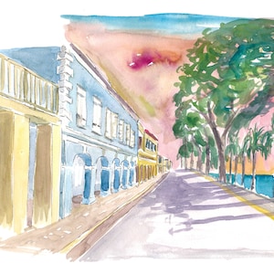 Frederiksted US Virgin Islands Colonial Promenade At Sunset St Croix - Limited Edition Fine Art Print - Original Painting available