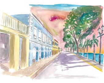 Frederiksted St Croix Print – US Virgin Islands Sunset Promenade, Colonial Art