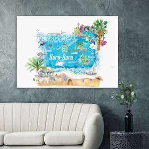 Bora Bora Islands French Polynesia Illustrated Travel Map with Touristic Highlights Fine Art Print image 5