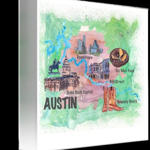 Austin Favorite Map With Touristic Top Ten Highlights Colorful Retro ...