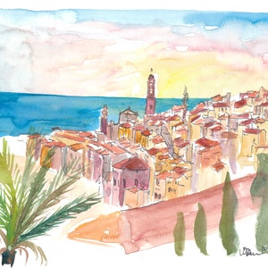 Sunset Over Menton France Provence  - Limited Edition Fine Art Print - Original Painting available