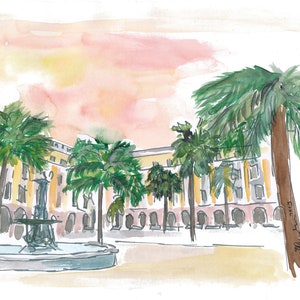 Barcelona Placa Reial in the Sun - Limited Edition Fine Art Print - Original Painting available