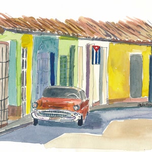 Cuban Street Scene With Cars - Limited Edition Fine Art Print - Original Painting available