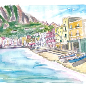 Marina Grande Capri quiet Morning With Boats And Waterfront - Limited Edition Fine Art Print - Original Painting available