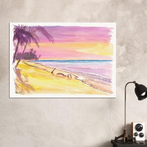 Tranquilas costas de Wallis y Futuna al atardecer - Impresión artística de edición limitada - Pintura original disponible
