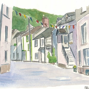 Cornwall Little Town Street View - Impresión de bellas artes de edición limitada - Pintura original disponible