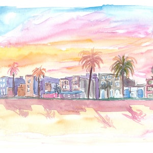 Venice Beach California Waterfront View at Sunset - Limited Edition Fine Art Print - Original Painting available
